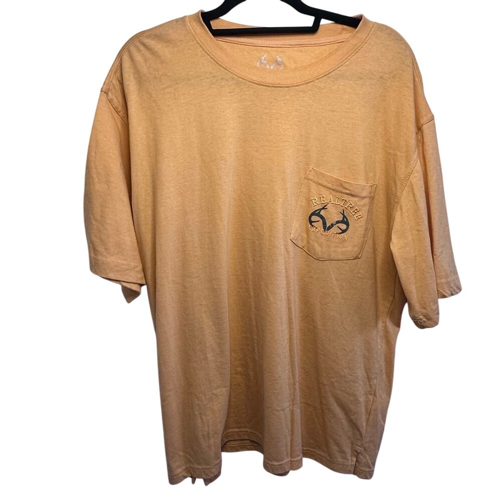 Mens real tree orange t-shirt with pocket size XL